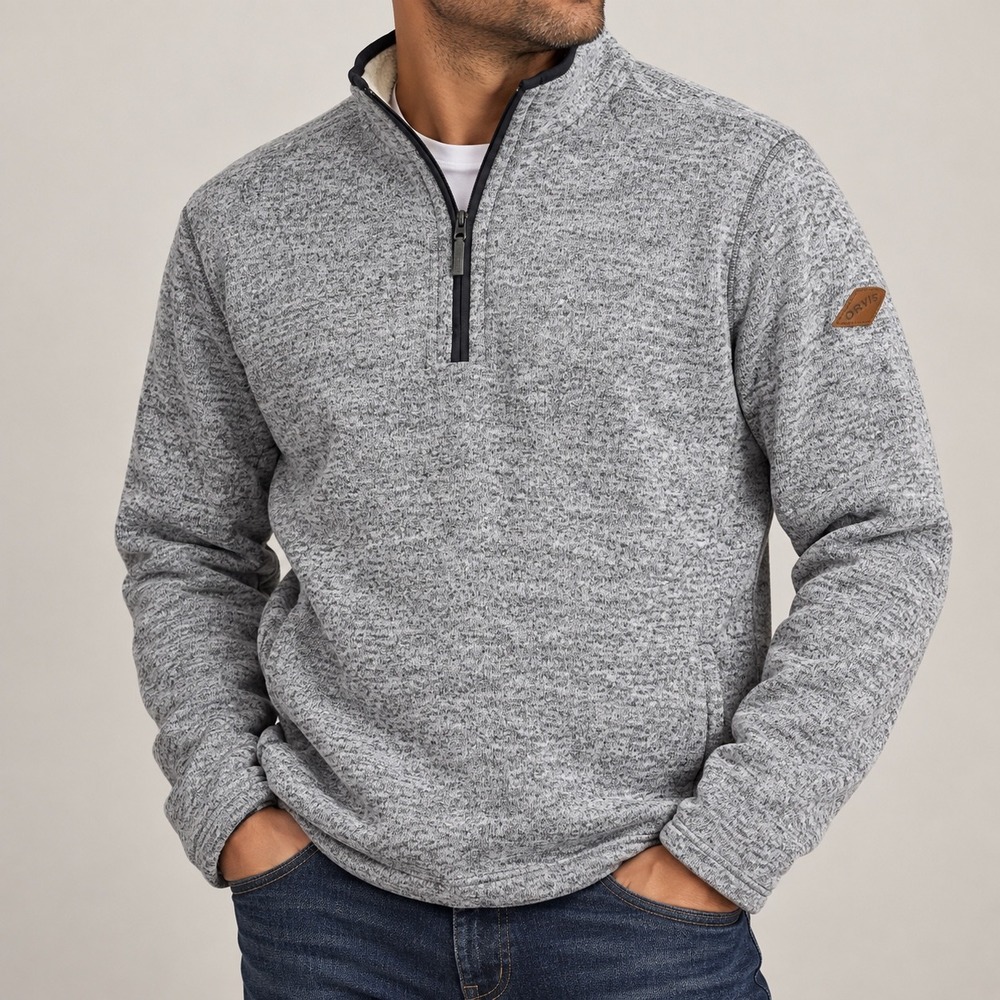 Orvis Brighton Sherpa Lined Quarter Zip Pullover Sweater Grey Mens XL
